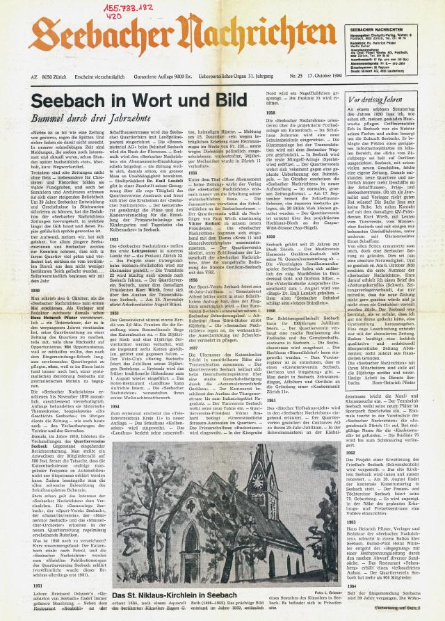 Seebacher Nachrichten vom 17.10.1980